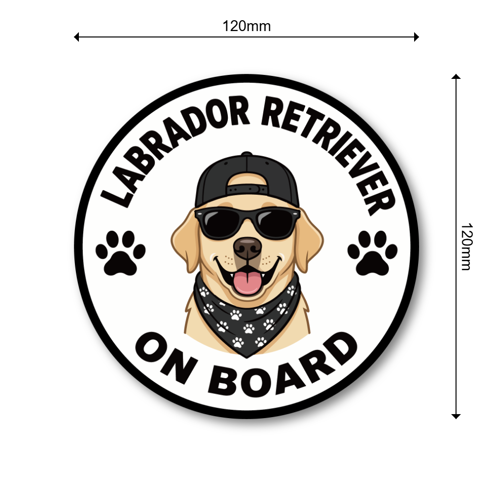 DOG ON BOARD ステッカー 犬が乗っています 犬種別 おしゃれ かわいい 車用ステッカー 防水・耐候 丸型 120mm Labrador Retriever - 画像 (3)