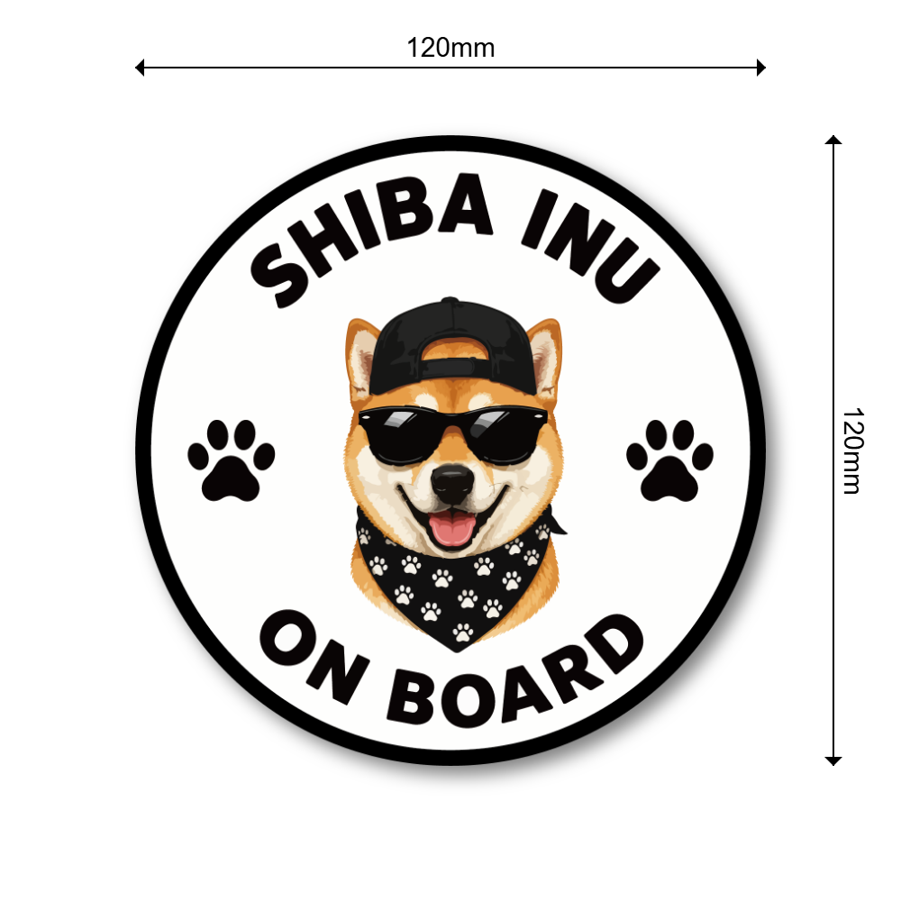 DOG ON BOARD ステッカー 犬が乗っています 犬種別 おしゃれ かわいい 車用ステッカー 防水・耐候 丸型 120mm Shiba Inu - 画像 (3)