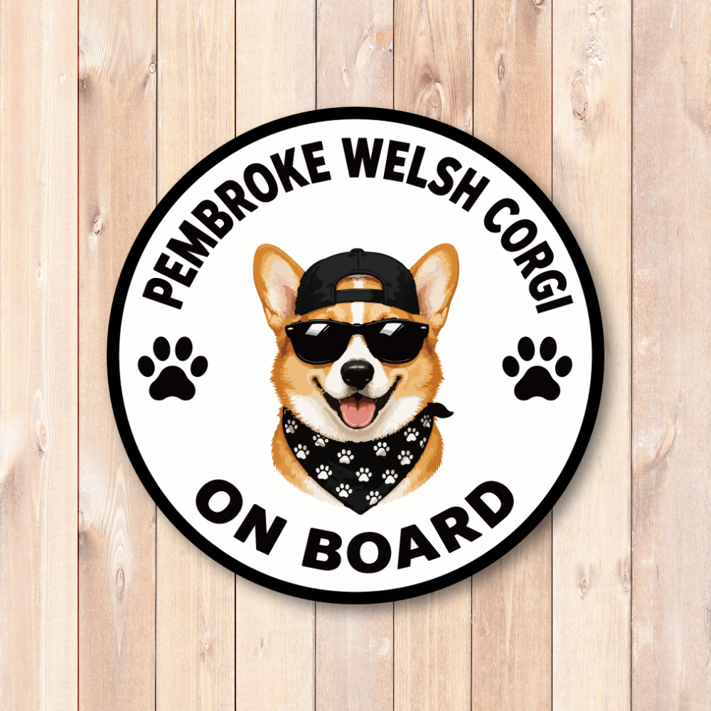 DOG ON BOARD ステッカー 犬が乗っています 犬種別 おしゃれ かわいい 車用ステッカー 防水・耐候 丸型 120mm Pembroke Welsh Corgi - 画像 (2)
