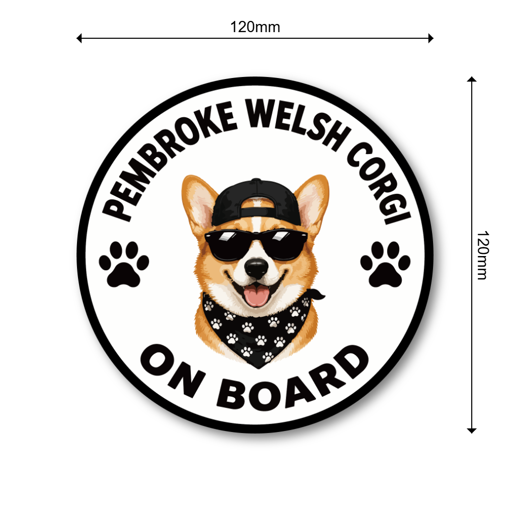 DOG ON BOARD ステッカー 犬が乗っています 犬種別 おしゃれ かわいい 車用ステッカー 防水・耐候 丸型 120mm Pembroke Welsh Corgi - 画像 (3)