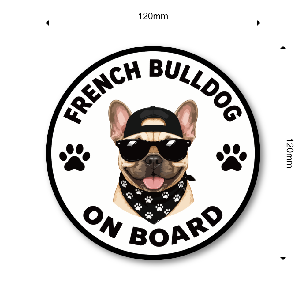 DOG ON BOARD ステッカー 犬が乗っています 犬種別 おしゃれ かわいい 車用ステッカー 防水・耐候 丸型 120mm French Bulldog - 画像 (3)