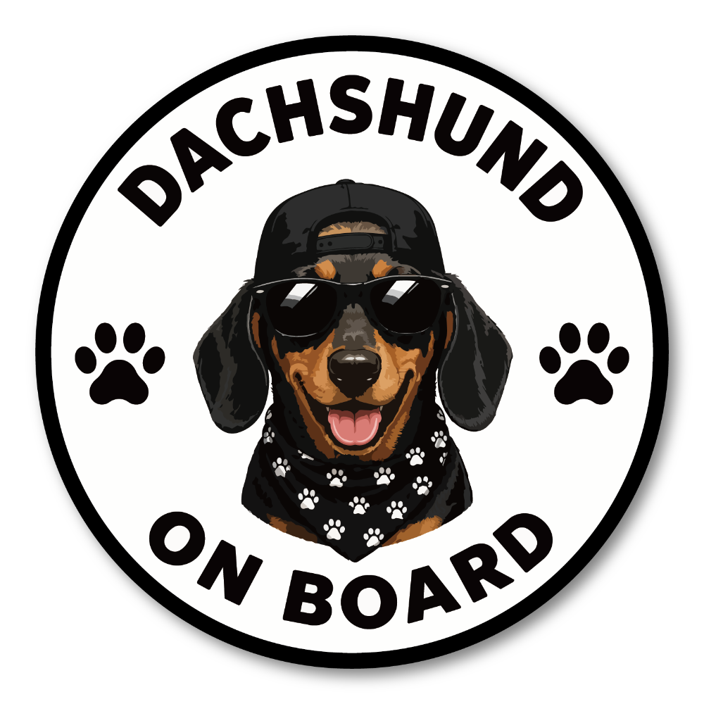 DOG ON BOARD ステッカー 犬が乗っています 犬種別 おしゃれ かわいい 車用ステッカー 防水・耐候 丸型 120mm Dachshund