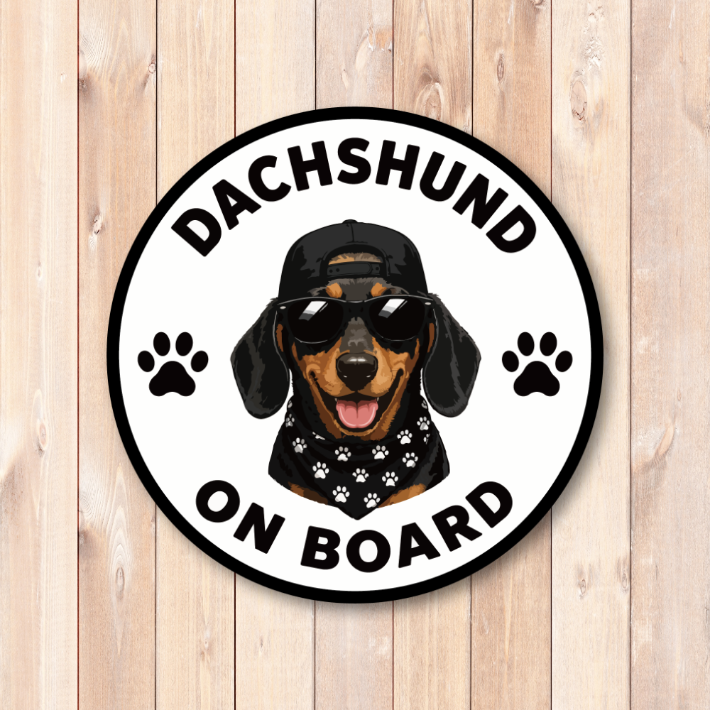 DOG ON BOARD ステッカー 犬が乗っています 犬種別 おしゃれ かわいい 車用ステッカー 防水・耐候 丸型 120mm Dachshund - 画像 (2)