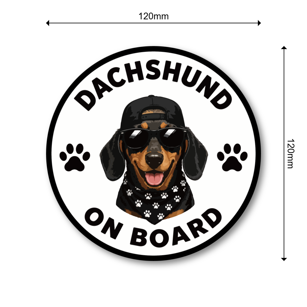 DOG ON BOARD ステッカー 犬が乗っています 犬種別 おしゃれ かわいい 車用ステッカー 防水・耐候 丸型 120mm Dachshund - 画像 (3)