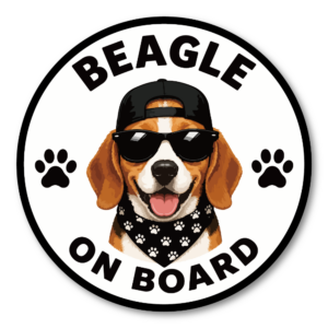 DOG ON BOARD ステッカー 犬が乗っています 犬種別 おしゃれ かわいい 車用ステッカー 防水・耐候 丸型 120mm Beagle