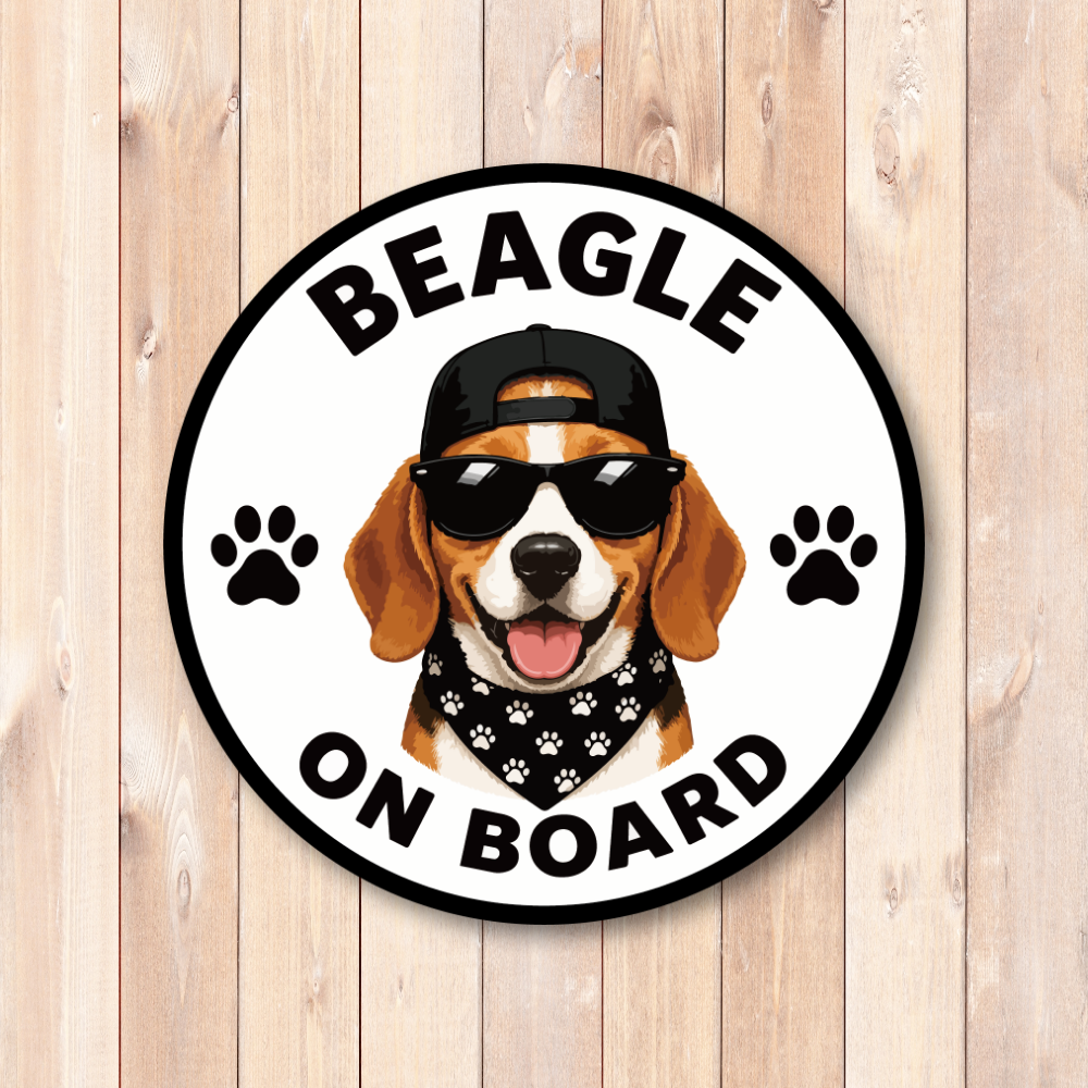 DOG ON BOARD ステッカー 犬が乗っています 犬種別 おしゃれ かわいい 車用ステッカー 防水・耐候 丸型 120mm Beagle - 画像 (2)