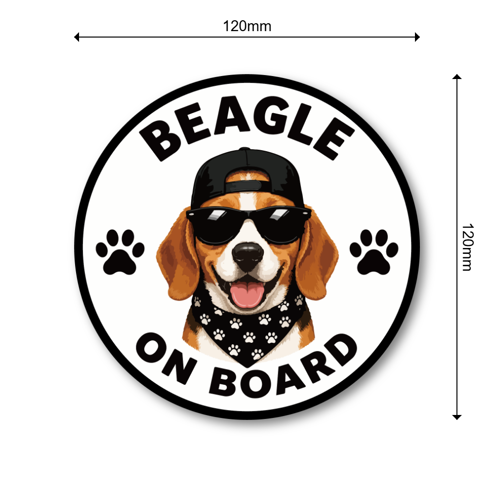 DOG ON BOARD ステッカー 犬が乗っています 犬種別 おしゃれ かわいい 車用ステッカー 防水・耐候 丸型 120mm Beagle - 画像 (3)