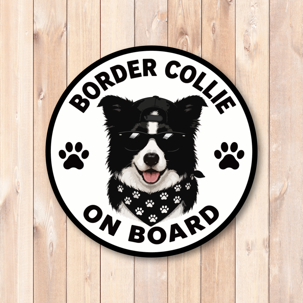 DOG ON BOARD ステッカー 犬が乗っています 犬種別 おしゃれ かわいい 車用ステッカー 防水・耐候 丸型 120mm Border Collie - 画像 (2)