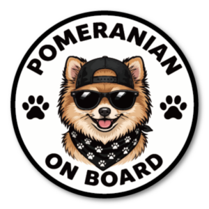 DOG ON BOARD ステッカー 犬が乗っています 犬種別 おしゃれ かわいい 車用ステッカー 防水・耐候 丸型 120mm Pomeranian