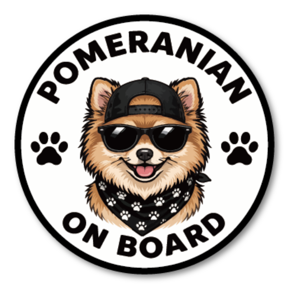DOG ON BOARD ステッカー 犬が乗っています 犬種別 おしゃれ かわいい 車用ステッカー 防水・耐候 丸型 120mm Pomeranian