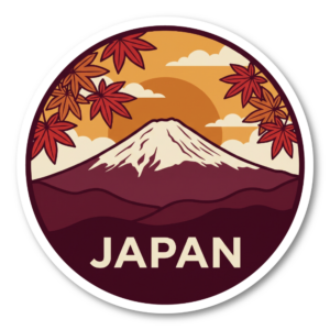 富士山 ステッカー 日本 和柄 四季 10cm 防水 シール JAPAN 和風 モチーフ スーツケース ノートPC 車 カスタムステッカー 100mm Autumn Leaves
