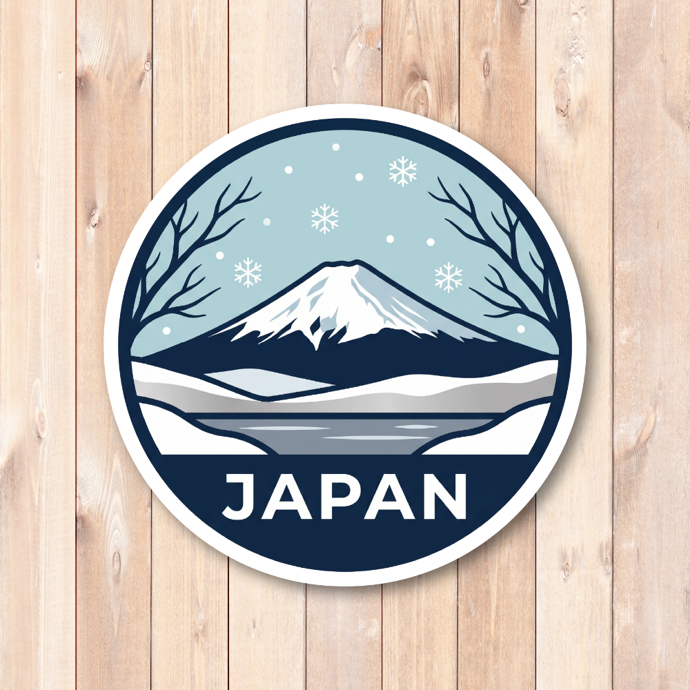 富士山 ステッカー 日本 和柄 四季 10cm 防水 シール JAPAN 和風 モチーフ スーツケース ノートPC 車 カスタムステッカー 100mm Winter Snow - 画像 (2)