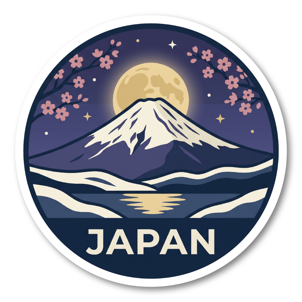 富士山 ステッカー 日本 和柄 四季 10cm 防水 シール JAPAN 和風 モチーフ スーツケース ノートPC 車 カスタムステッカー 100mm Night Moon