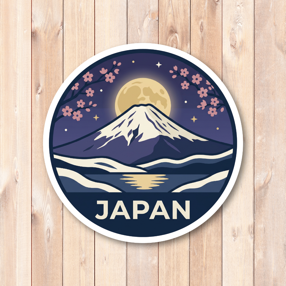 富士山 ステッカー 日本 和柄 四季 10cm 防水 シール JAPAN 和風 モチーフ スーツケース ノートPC 車 カスタムステッカー 100mm Night Moon - 画像 (2)
