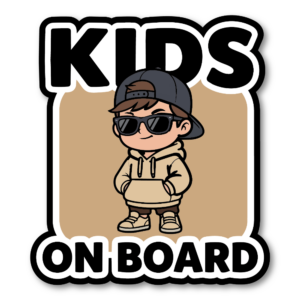 KIDS ON BOARD ステッカー おしゃれ クールキッズデザイン 車用 カーステッカー 防水・耐候 ダイカット風 サングラス キッズサイン Sand Beige