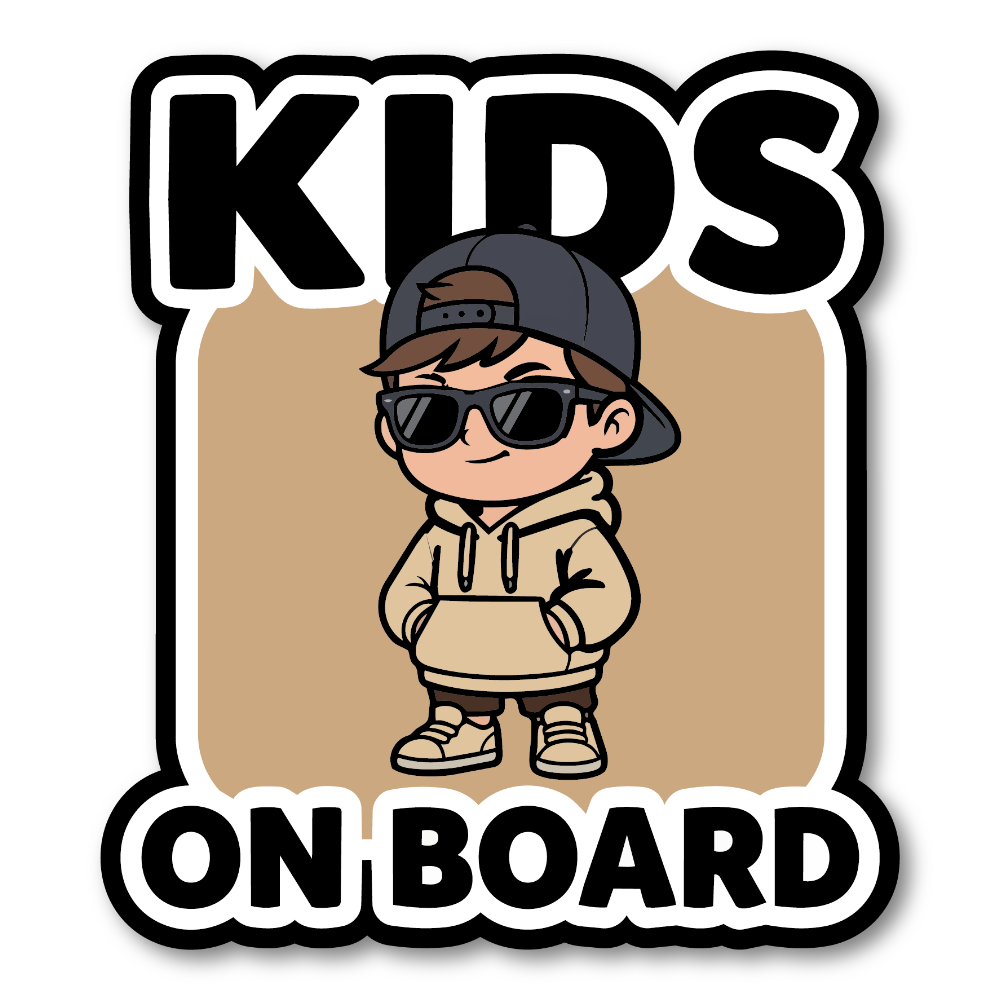 KIDS ON BOARD ステッカー おしゃれ クールキッズデザイン 車用 カーステッカー 防水・耐候 ダイカット風 サングラス キッズサイン Sand Beige