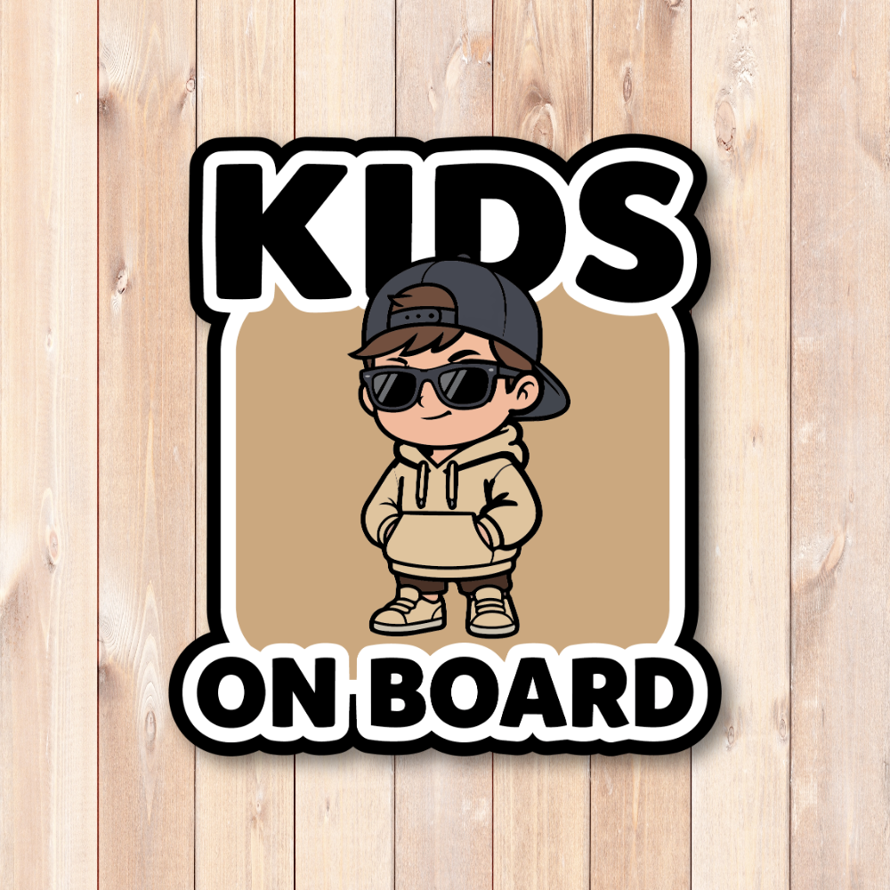 KIDS ON BOARD ステッカー おしゃれ クールキッズデザイン 車用 カーステッカー 防水・耐候 ダイカット風 サングラス キッズサイン Sand Beige - 画像 (2)