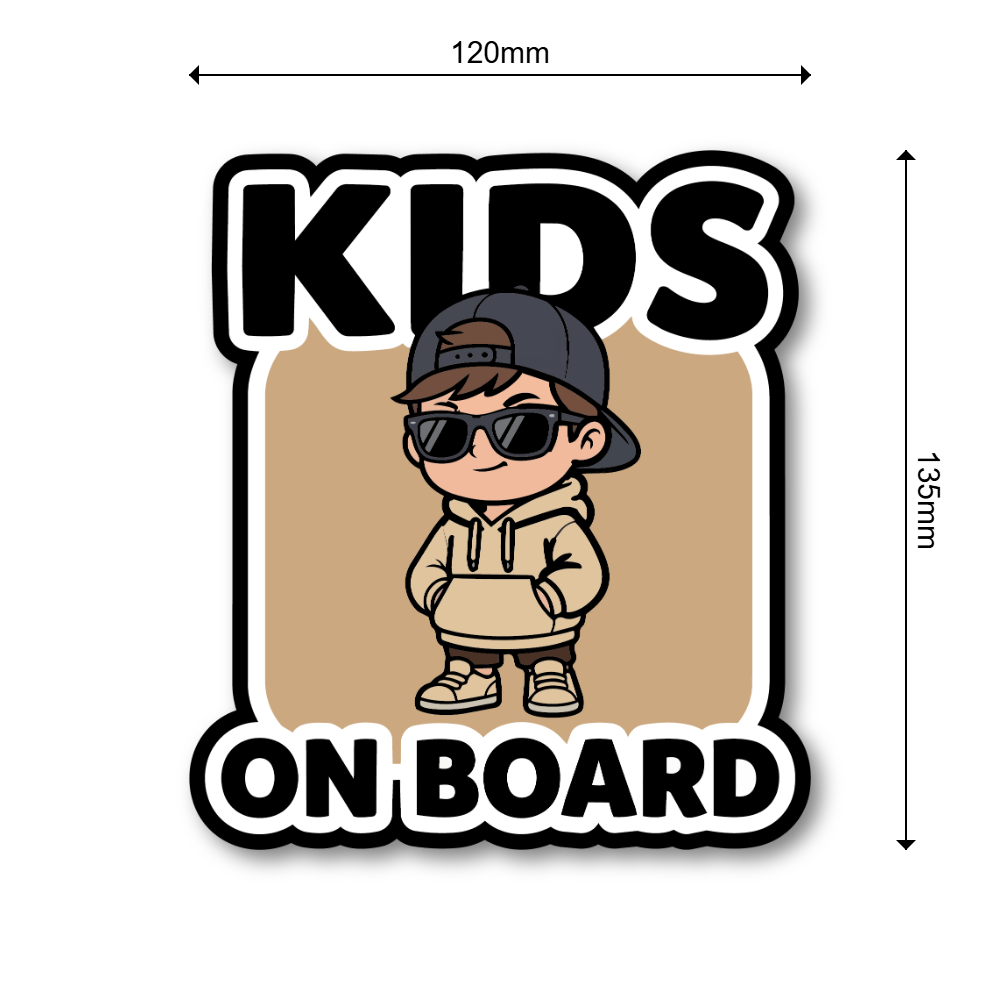 KIDS ON BOARD ステッカー おしゃれ クールキッズデザイン 車用 カーステッカー 防水・耐候 ダイカット風 サングラス キッズサイン Sand Beige - 画像 (3)