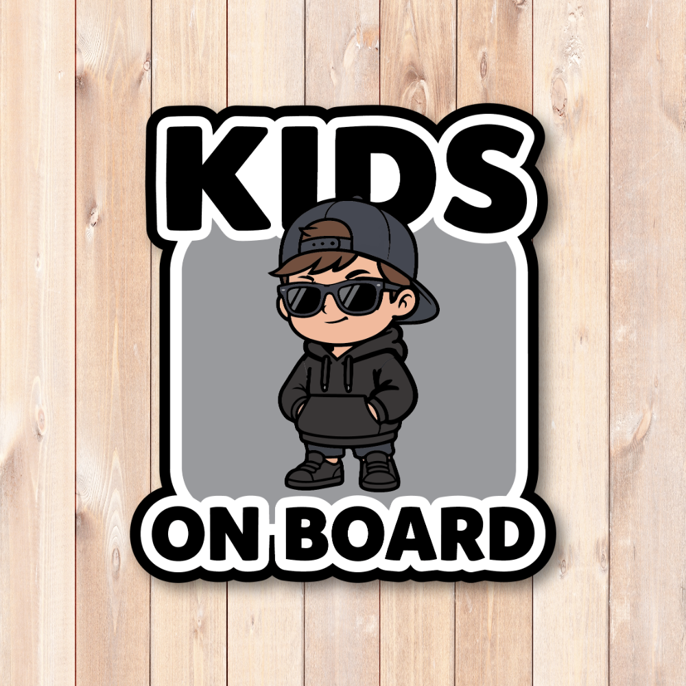 KIDS ON BOARD ステッカー おしゃれ クールキッズデザイン 車用 カーステッカー 防水・耐候 ダイカット風 サングラス キッズサイン Urban Black - 画像 (2)