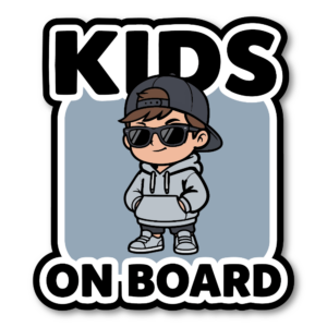 KIDS ON BOARD ステッカー おしゃれ クールキッズデザイン 車用 カーステッカー 防水・耐候 ダイカット風 サングラス キッズサイン Ice Gray