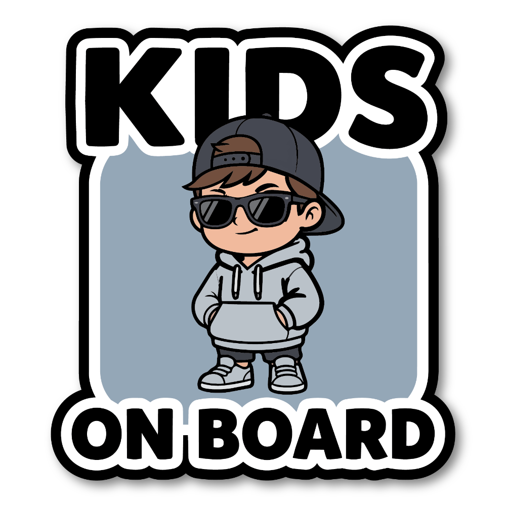 KIDS ON BOARD ステッカー おしゃれ クールキッズデザイン 車用 カーステッカー 防水・耐候 ダイカット風 サングラス キッズサイン Ice Gray
