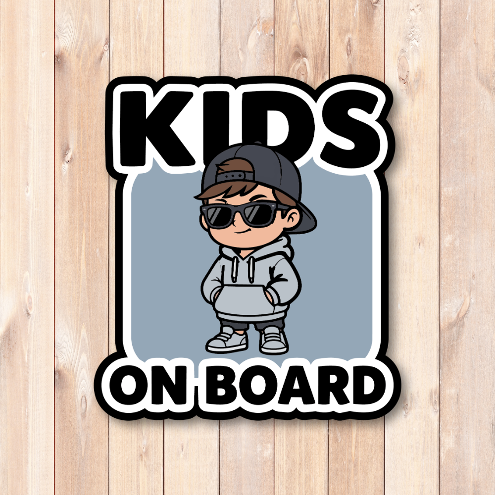 KIDS ON BOARD ステッカー おしゃれ クールキッズデザイン 車用 カーステッカー 防水・耐候 ダイカット風 サングラス キッズサイン Ice Gray - 画像 (2)