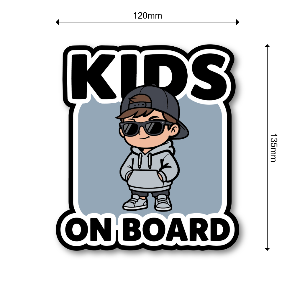 KIDS ON BOARD ステッカー おしゃれ クールキッズデザイン 車用 カーステッカー 防水・耐候 ダイカット風 サングラス キッズサイン Ice Gray - 画像 (3)