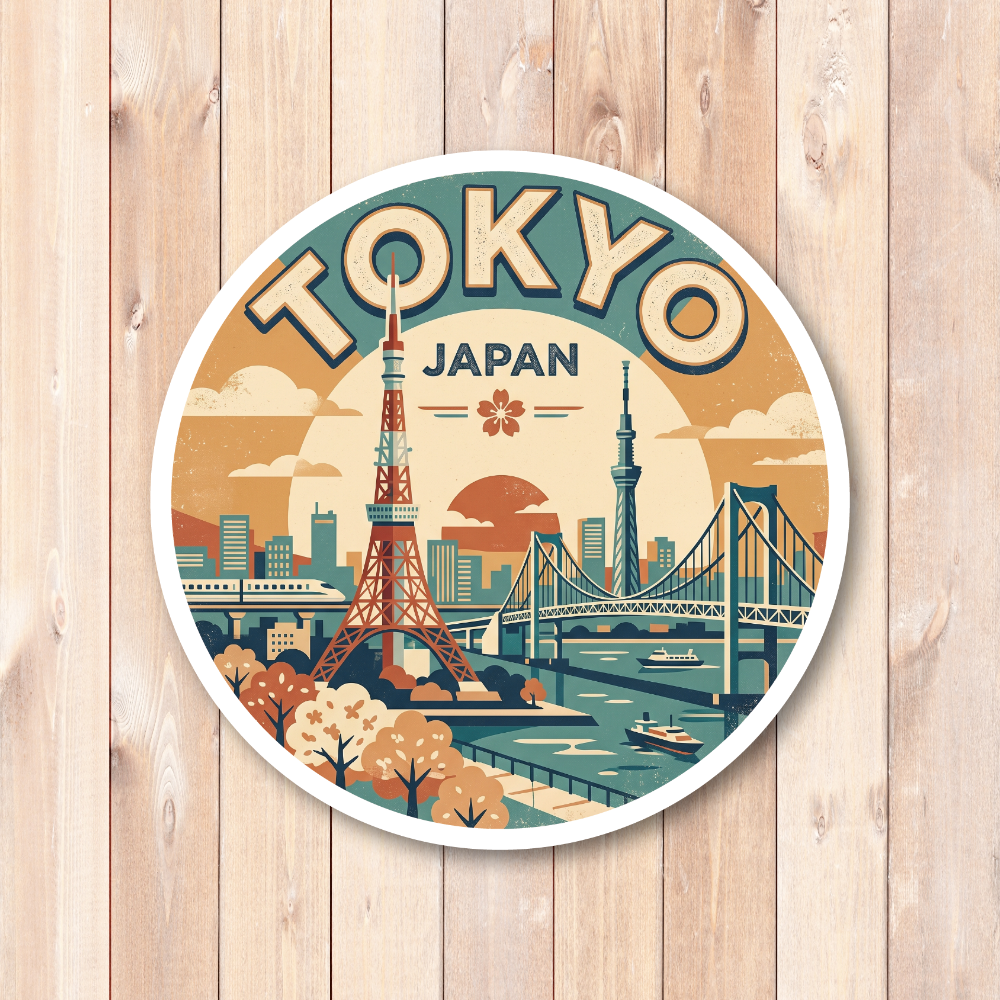 レトロトラベルシリーズ 世界の都市・国デザインステッカー ヴィンテージ風 防水・耐候 屋外対応 スーツケース PC 車用 Tokyo - 画像 (2)