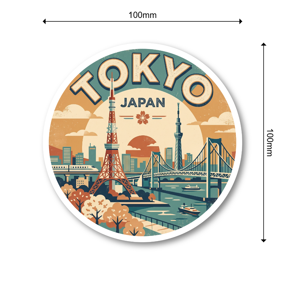 レトロトラベルシリーズ 世界の都市・国デザインステッカー ヴィンテージ風 防水・耐候 屋外対応 スーツケース PC 車用 Tokyo - 画像 (3)
