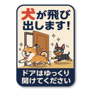 飛び出し注意 ステッカー 玄関 ドア 開閉注意 ペット 子ども 脱走防止 注意喚起サイン 100×140mm 屋外対応 犬が飛び出します
