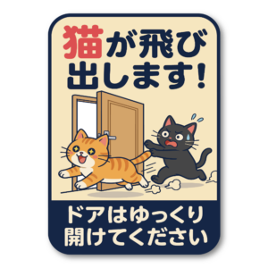 飛び出し注意 ステッカー 玄関 ドア 開閉注意 ペット 子ども 脱走防止 注意喚起サイン 100×140mm 屋外対応 猫が飛び出します