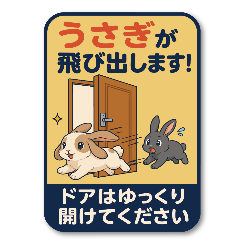 飛び出し注意 ステッカー 玄関 ドア 開閉注意 ペット 子ども 脱走防止 注意喚起サイン 100×140mm 屋外対応 うさぎが飛び出します