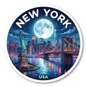 Moon City 世界の都市 夜景ステッカー 防水・UVカット 屋外対応 スーツケース・ノートPC・キャリーケース・タンブラー用 円形ステッカー New York