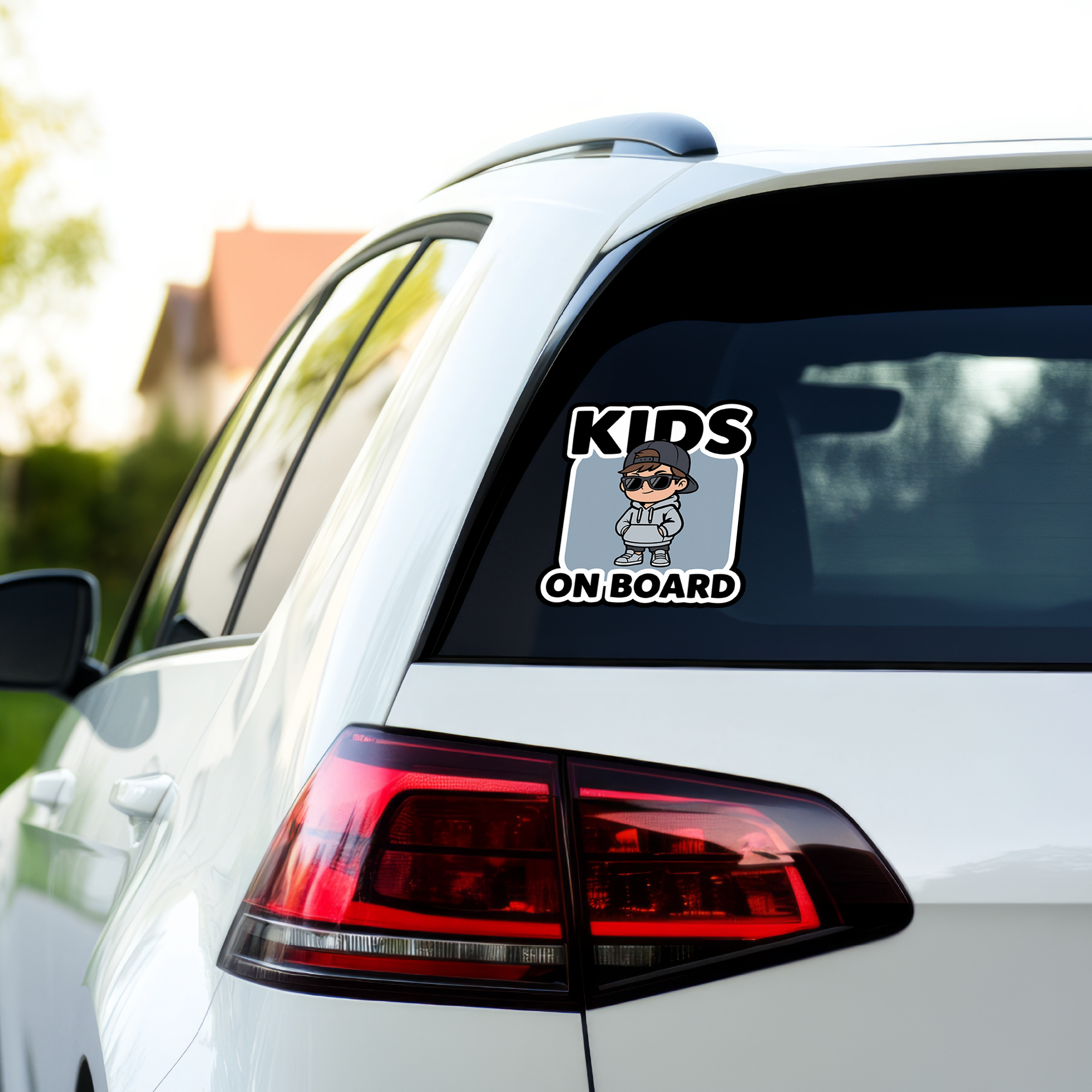 KIDS ON BOARD ステッカー おしゃれ クールキッズデザイン 車用 カーステッカー 防水・耐候 ダイカット風 サングラス キッズサイン Ice Gray - 画像 (4)