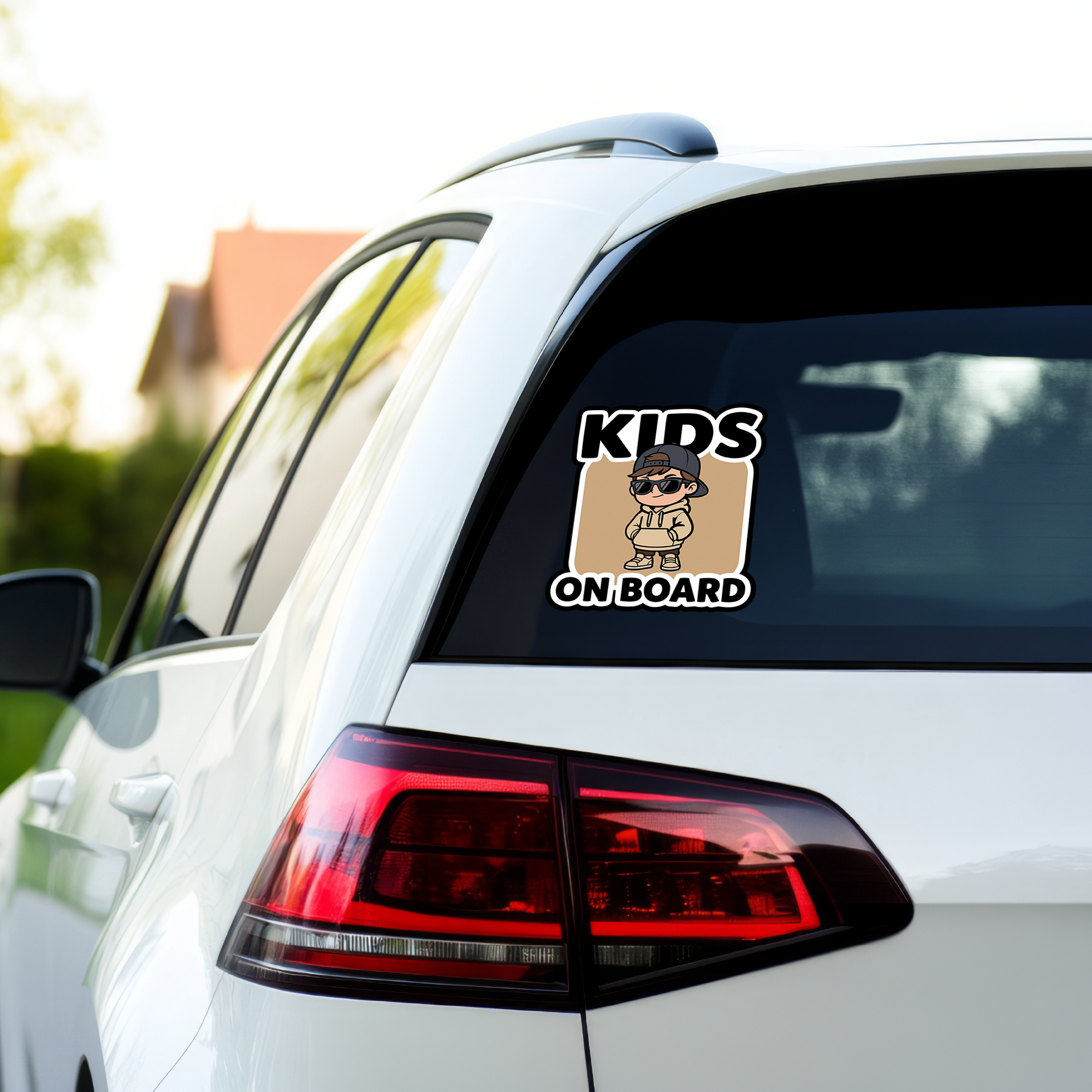 KIDS ON BOARD ステッカー おしゃれ クールキッズデザイン 車用 カーステッカー 防水・耐候 ダイカット風 サングラス キッズサイン Sand Beige - 画像 (4)
