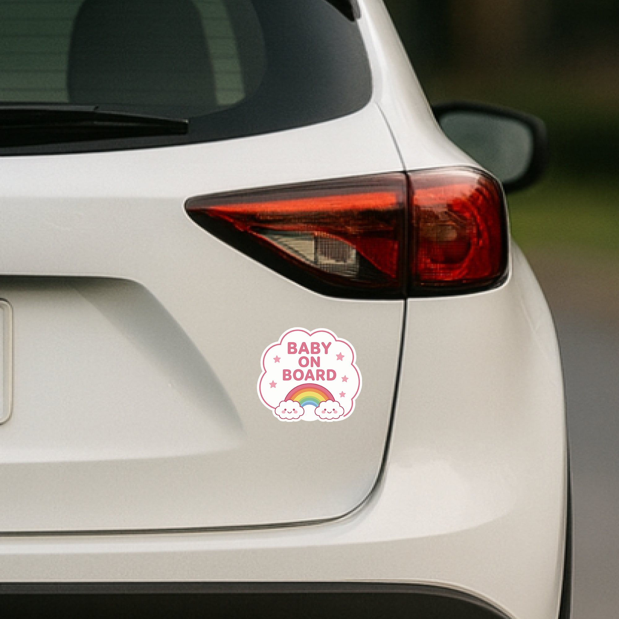 BABY ON BOARD ステッカー 120mm 赤ちゃん乗車中 車用 カーステッカー 防水・耐候 UVラミネート加工 かわいい ベビーインカー にじ - 画像 (4)