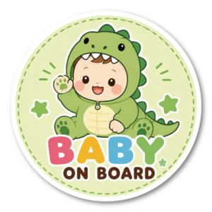 BABY ON BOARD ステッカー ベビーオンボード 車用 赤ちゃんが乗っています かわいい 着ぐるみデザイン 恐竜・くま 耐水・耐候 ラミネート加工 直径120mm 恐竜