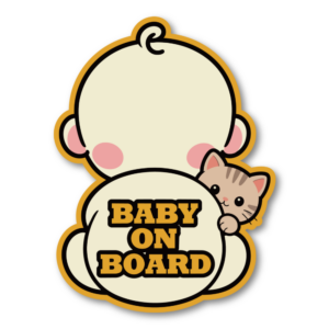 BABY ON BOARD 赤ちゃんが乗っています 車用ステッカー かわいい赤ちゃん アニマルデザイン ベビーオンボード カーサイン ネコ