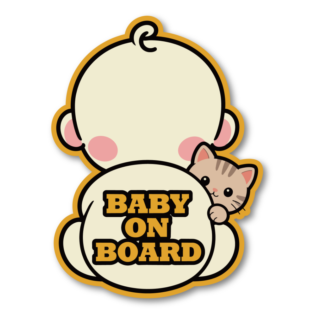 BABY ON BOARD 赤ちゃんが乗っています 車用ステッカー かわいい赤ちゃん アニマルデザイン ベビーオンボード カーサイン ネコ