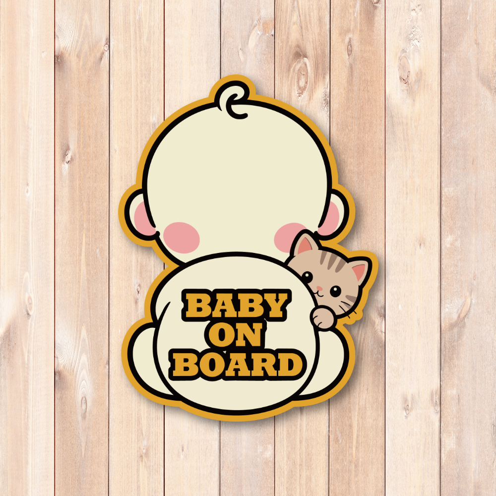 BABY ON BOARD 赤ちゃんが乗っています 車用ステッカー かわいい赤ちゃん アニマルデザイン ベビーオンボード カーサイン ネコ - 画像 (2)