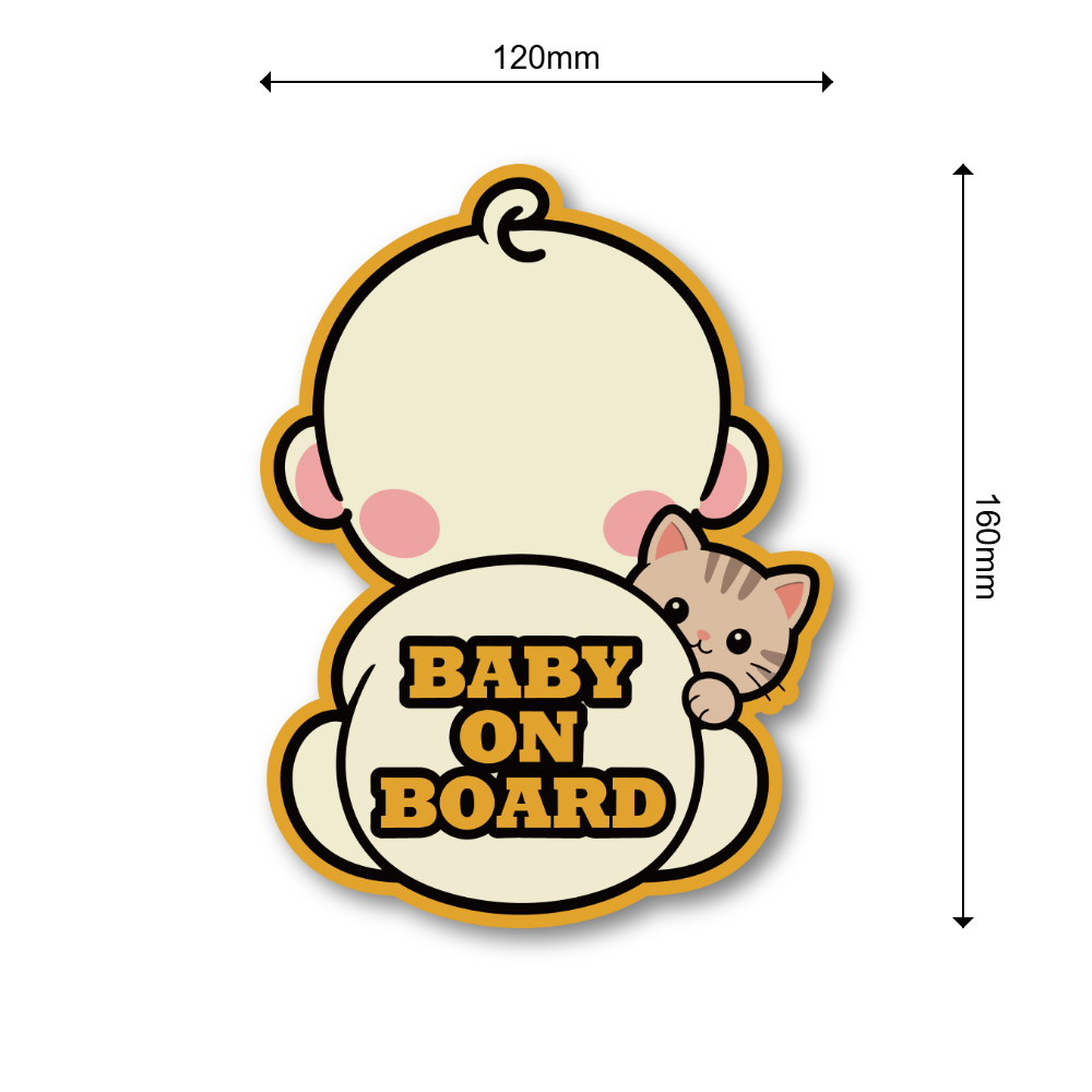 BABY ON BOARD 赤ちゃんが乗っています 車用ステッカー かわいい赤ちゃん アニマルデザイン ベビーオンボード カーサイン ネコ - 画像 (3)