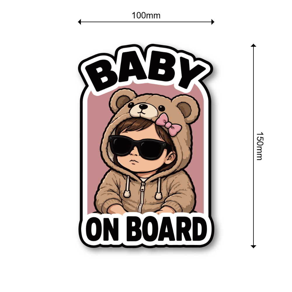 BABY ON BOARD ベビーオンボード ステッカー くま着ぐるみ サングラス 赤ちゃん 車用 ベビーインカー 防水 耐候 かわいい Baby Girl / ピンク - 画像 (3)