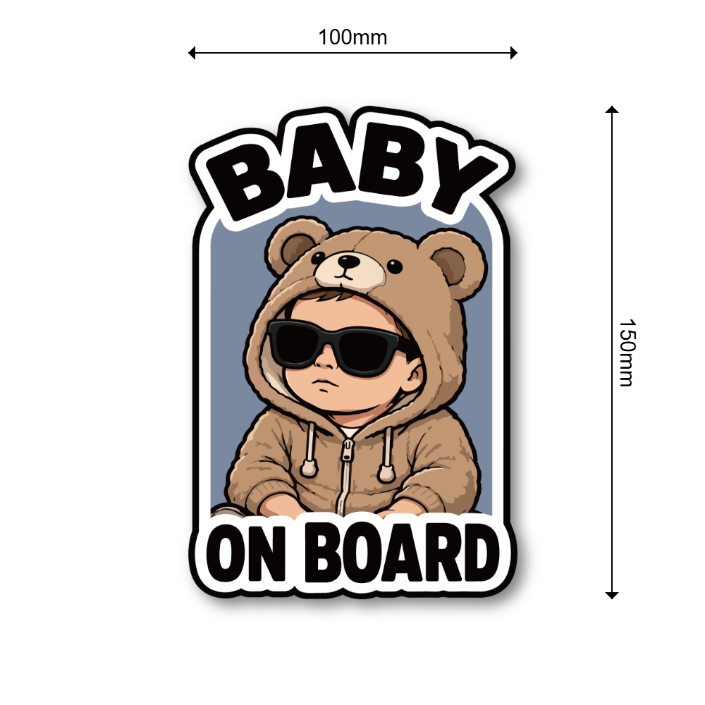 BABY ON BOARD ベビーオンボード ステッカー くま着ぐるみ サングラス 赤ちゃん 車用 ベビーインカー 防水 耐候 かわいい Baby Boy / ブルー - 画像 (3)