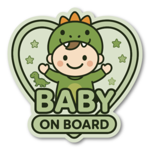 BABY ON BOARD ステッカー ベビーオンボード 赤ちゃんが乗っています 車用 かわいい ハートデザイン 防水 耐候 恐竜