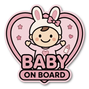 BABY ON BOARD ステッカー ベビーオンボード 赤ちゃんが乗っています 車用 かわいい ハートデザイン 防水 耐候 うさぎ