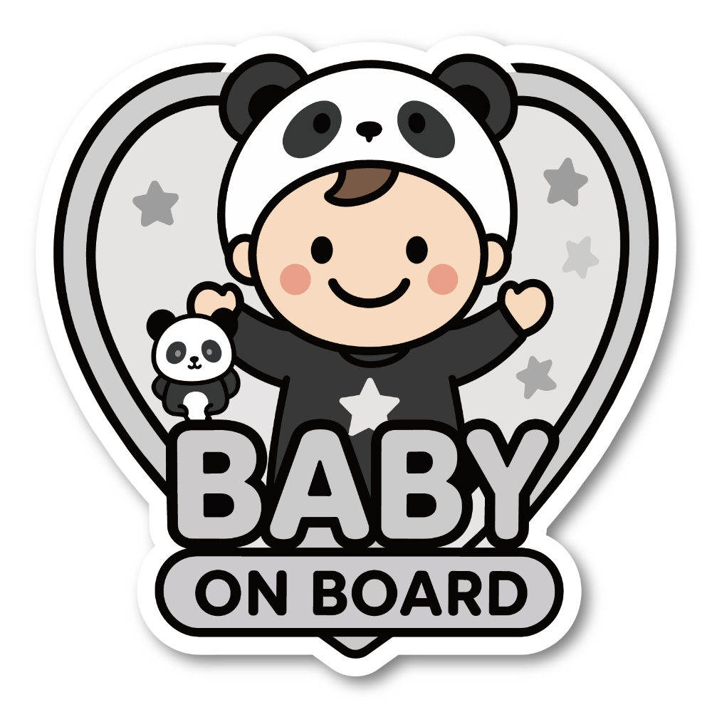 BABY ON BOARD ステッカー ベビーオンボード 赤ちゃんが乗っています 車用 かわいい ハートデザイン 防水 耐候 パンダ