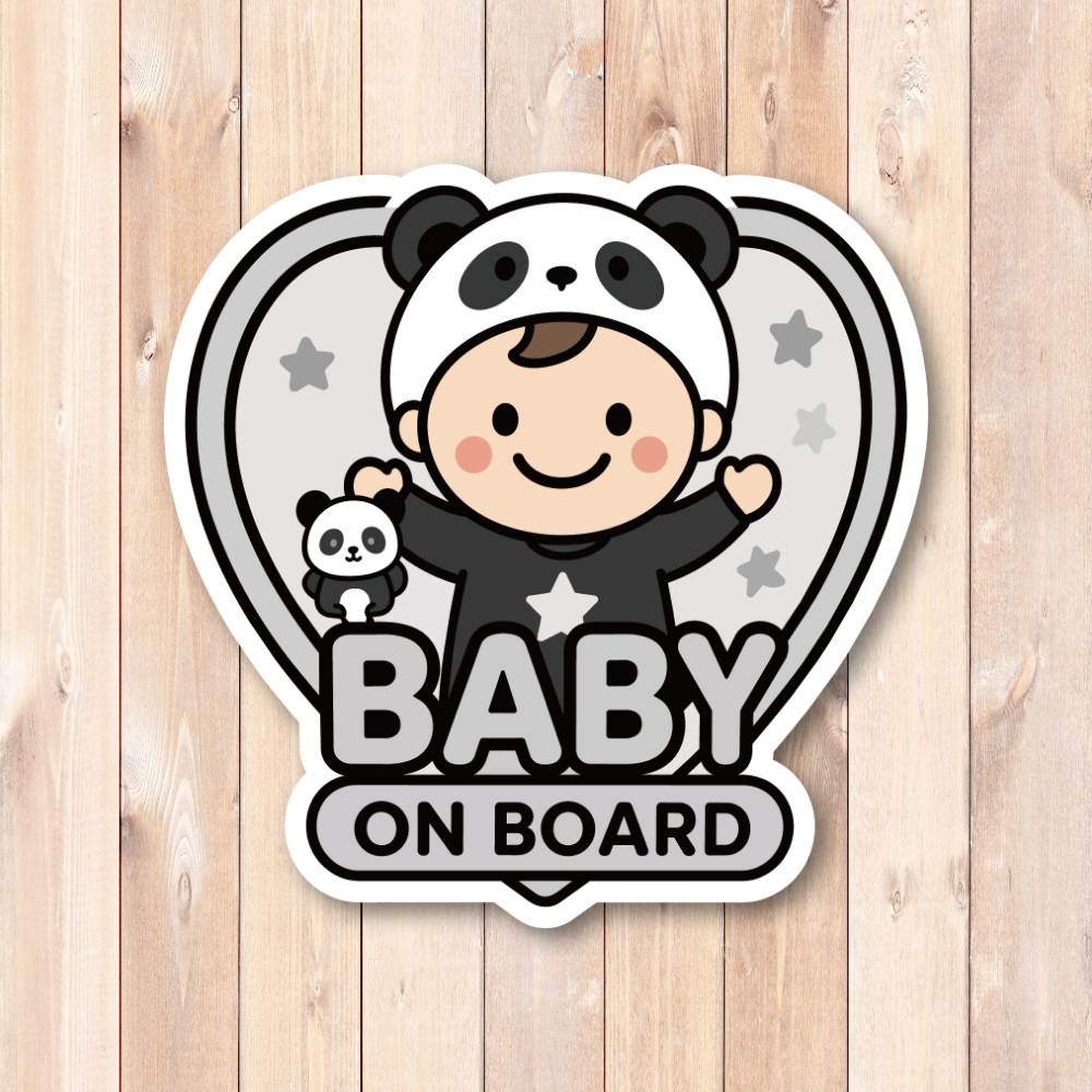 BABY ON BOARD ステッカー ベビーオンボード 赤ちゃんが乗っています 車用 かわいい ハートデザイン 防水 耐候 パンダ - 画像 (2)