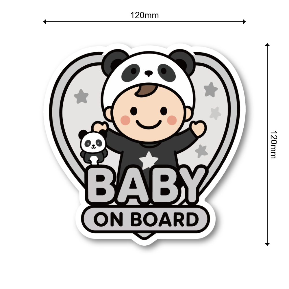 BABY ON BOARD ステッカー ベビーオンボード 赤ちゃんが乗っています 車用 かわいい ハートデザイン 防水 耐候 パンダ - 画像 (3)