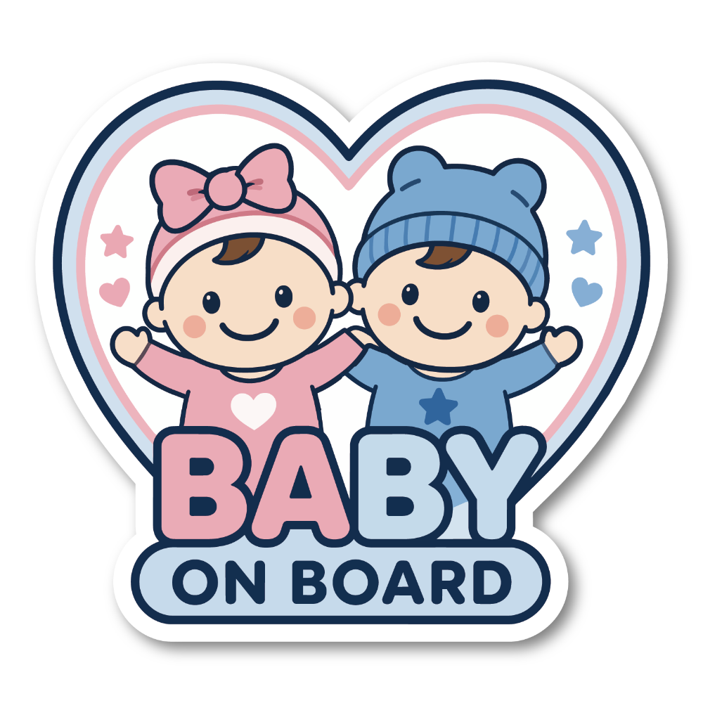 BABY ON BOARD ステッカー ベビーオンボード 赤ちゃんが乗っています 車用 かわいい ハートデザイン 防水 耐候 ふたご