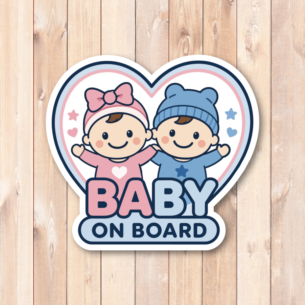 BABY ON BOARD ステッカー ベビーオンボード 赤ちゃんが乗っています 車用 かわいい ハートデザイン 防水 耐候 ふたご - 画像 (2)